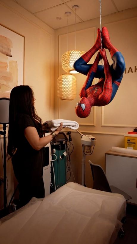 Spider-Man hanging in clinic